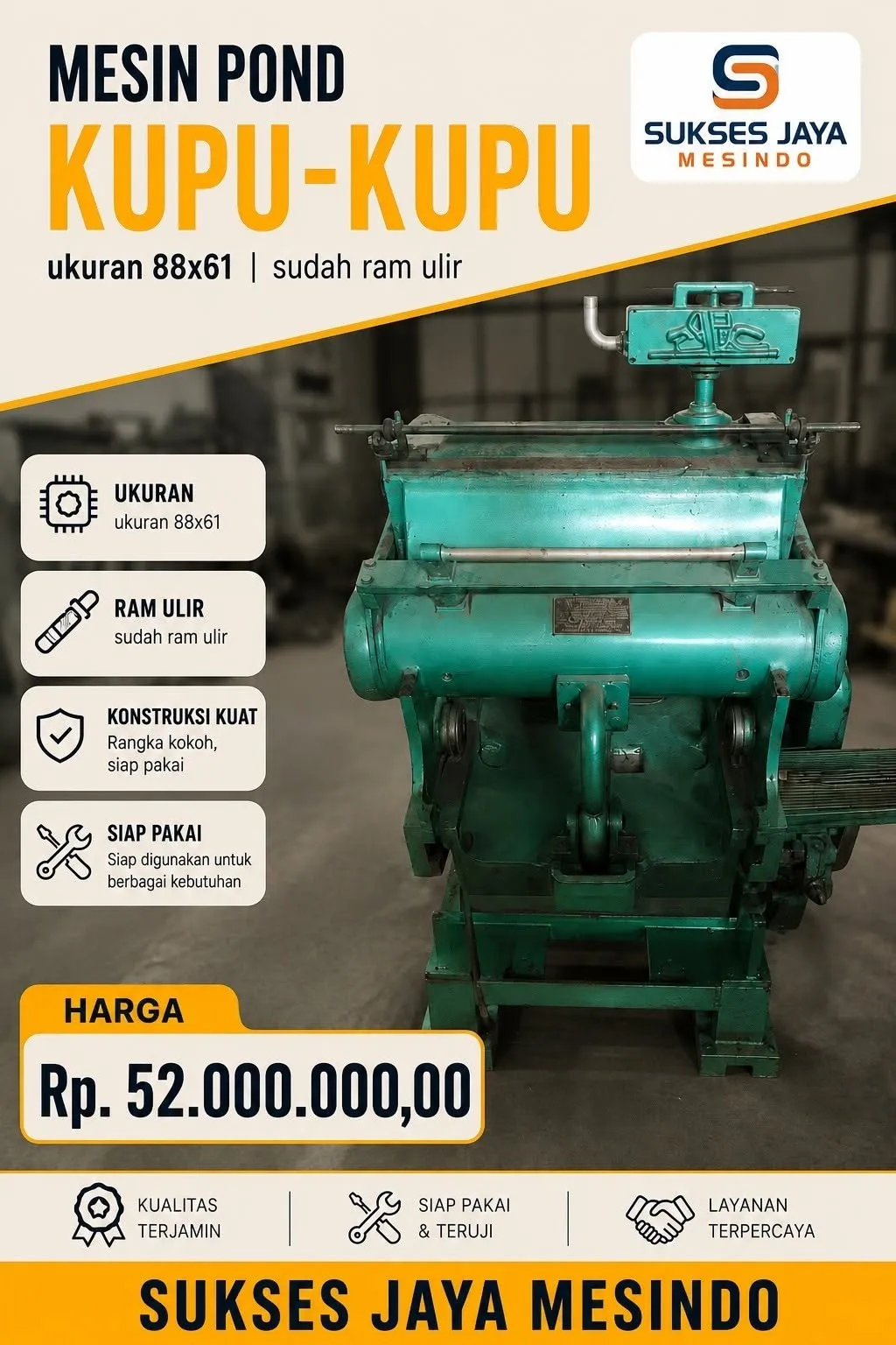 Mesin Pond Kupu-Kupu Diecut Ukuran 88x61,5 | Ram Ulir