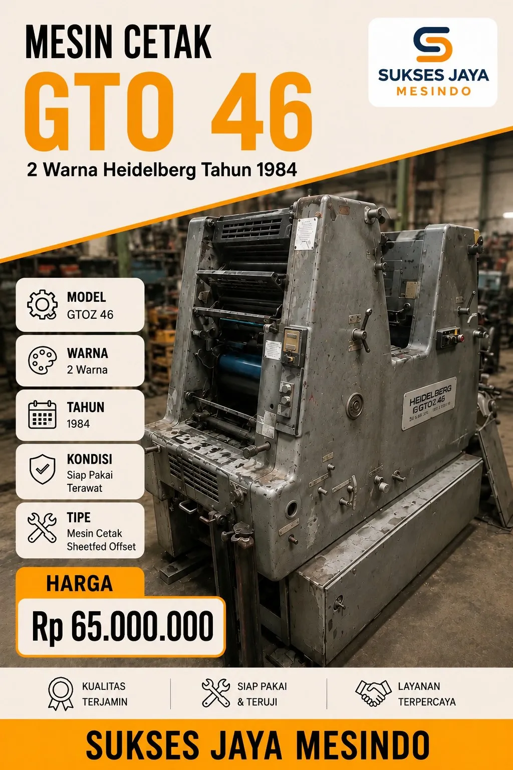 Mesin Cetak Heidelberg  GTO 46 | 2 Warna