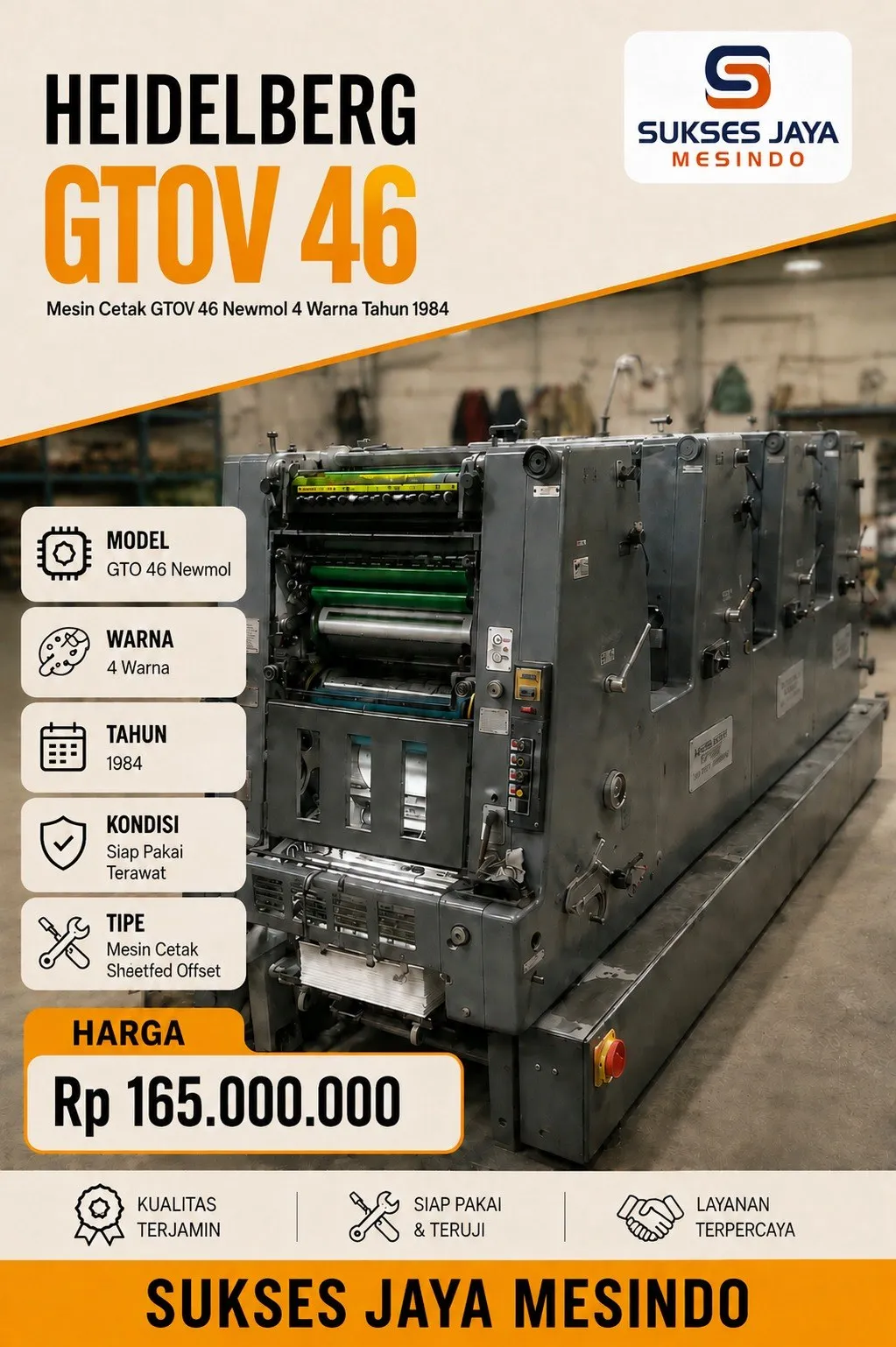 Mesin Cetak Heidelberg GTOV 46 Newmol | 4 Warna