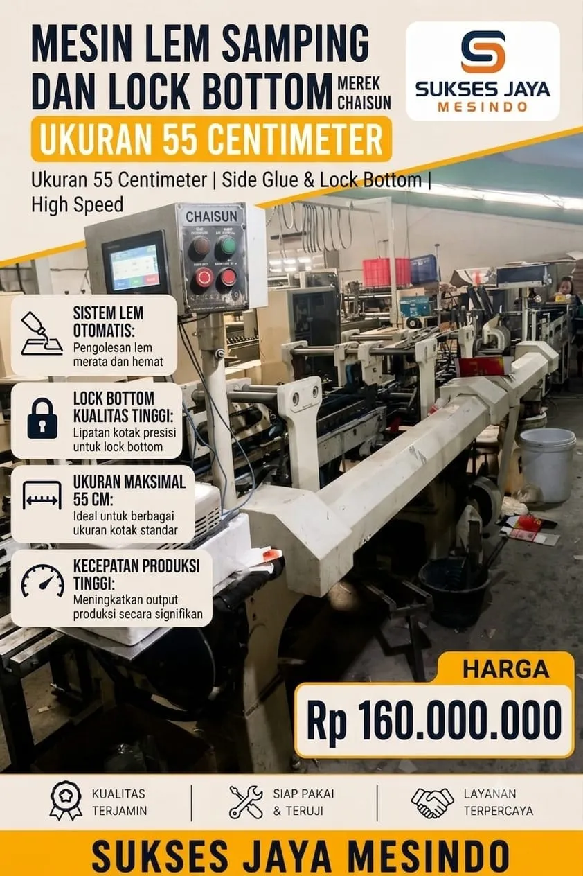 Mesin Lem Samping + Lock Bottom Ukuran 55cm Merk Chaisun Taiwan